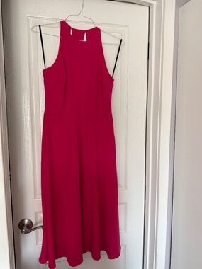 Hot Pink Midi Dress | Size S | Open Back Detail | Elegant Flowing